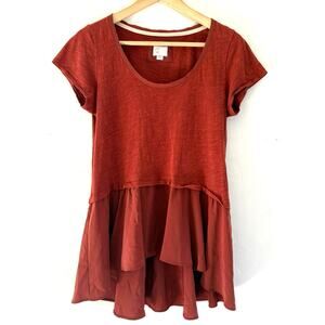Anthropologie Postmark Peplum T Shirt Blouse Top Burnt Red‎ Orange Size Small